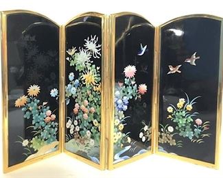Japanese Floral Detail Metal Folding Screen, 7 in
