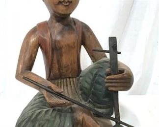 Carved Wooden Asian Musician Statue
