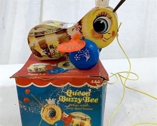 Vintage Queen Buzzy Bee Pull Toy w Box
