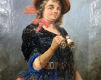 Signed Antique Oil On Canvas Female Portrait
