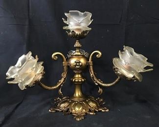 Rococo Style Chandelier W Rose Form Frosted Shades
