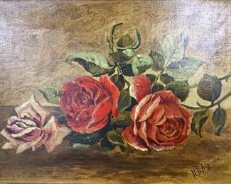 Signed W.D ADRIANCO Oil On Canvas Of Roses
