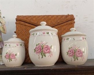 Vintage pink rose canister set
