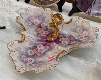 Crazy beautiful pink purple daisy antique porcelain dish