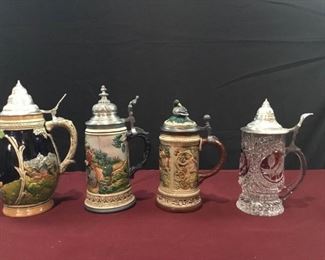 Four Vintage German Beer Steins One Gerz and One Thewalt