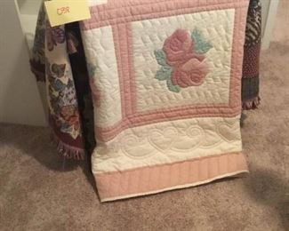 Homemade Quilts, Rack, and Blanket
