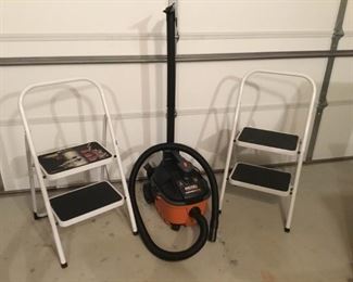 Ridgid Shop Vac and Two Steps Stools