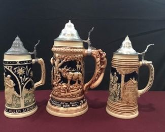 Three Large German Beer Steins Incl One Marzi and Remy