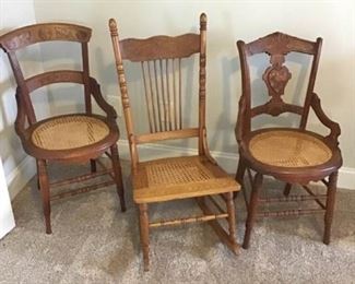 Three Vintage Chairs with Cane Seats