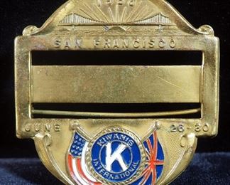 1938 Kiwanis International Convention Brass Name Badge, San Francisco California, June 26-30