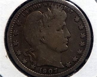 1907 D Barber Quarter, 1926 S And 1928 S (2) Standing Liberty Quarters, And 1916 Mercury Dime