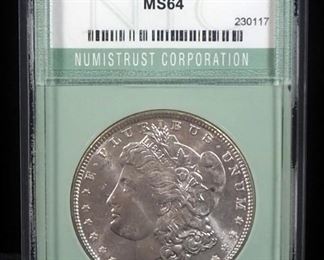 1886 Morgan Silver Dollar, MS 64, Slabbed By Numistrust Corp