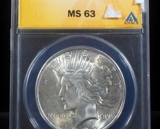 1922 Peace Dollar, MS 63, Slabbed By ANACS