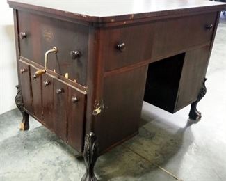 Columbia Grafonola Phonograph With Claw Feet, 10 Phonograph Storage Bins, 32.5" High x 46" Wide x 29" Deep