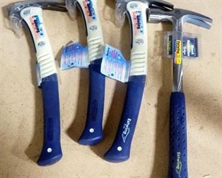Three Estwing 21 Oz "Weight Forward" Mill Hammers With Fiberglass Handles And Estwing 28 Oz Shock Reduction Grip Hammer