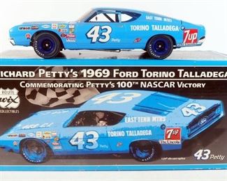 Richard Petty 1969 Ford Torino Talladega 1:24 Diecast Commemorating Petty's 100th NASCAR Victory, In Box, With COA