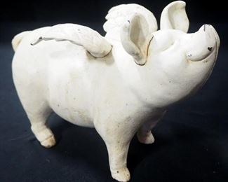 Cast Iron Flying Pig Bank, 6.5" High x 10" Long