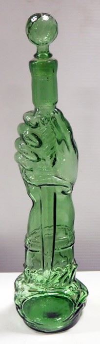 French Green Glass Decanter Of An Arm Holding A Dagger, 17" High