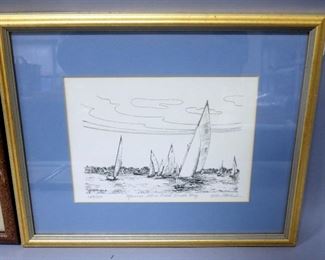 Four Images Of Boats In Harbor, Various Sizes, All Framed, Matted, Under Glass, 1 Is Signed And Numbered By Alice Kettalbach, 249/250
