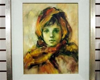 Original Oil On Canvas "Yellow Shawl" By Lisette DeWinne, Matted And Framed, 22" Wide x 26" High
