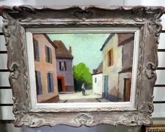 Original Oil On Canvas Of Flowers, Framed, 18.25" W x 22.25" H And Original Oil On Board Of Street, Framed, 23.25" W x 19" H, Both By Wallace H. Smith