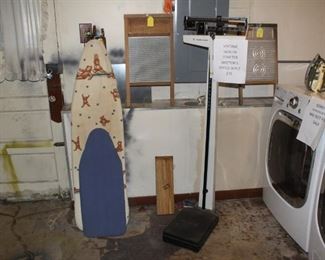 doctors office scale, washboards & ironing boards. Sorry the washer & dryer are not for sale