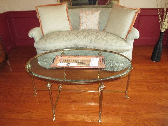 Classic Galleries Ferguson Copeland Down Sofa  ~ LaBarge Signed Italian Brass & Glass Accent Table