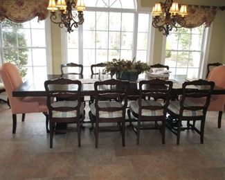 Custom 10 Ft Wood Plant Dining Table 8 Wood Chairs 2 Fabric 