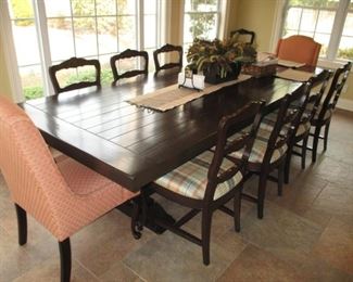 Custom 10 Ft Wood Plant Dining Table 8 Wood Chairs 2 Fabric 
