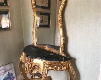 Antique Back Marble table with Gold Mirror...49" X 56"