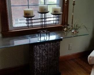 glass pedestal table $60