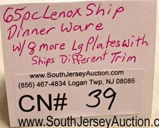  65 Piece “Lenox Special” Ship Dinnerware Set with 8 Additional Ship Plates with Gold Trim

Auction Estimate $100-$300 – Located Glassware 