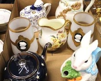  Box Lot of Porcelain Pitchers, Tea Pot, Rabbit, Chocolate Pot, and More

Auction Estimate $50-$100 – Located Glassware 
