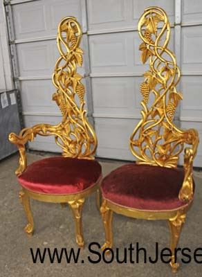  PAIR of Gold Painted Frame Leaf and Grape Carved French Style His and Her High Back Throne Chairs

Auction Estimate $400-$800 – Located Inside 