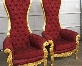  PAIR of French Style Gold Painted Frame Red Upholstered Button Tufted Carved High Back Throne Chairs

Auction Estimate $400-$800 – Located Inside 