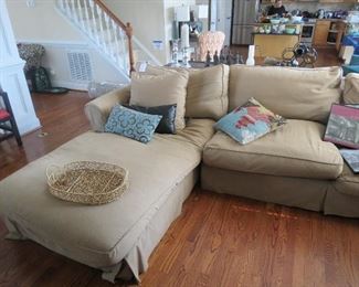 THIS SECTIONAL SOFA FROM RESTORATION HARDWARE IS DAMAGED ON THE LEFT UNDER THE PILLOWS. THE OTHER PART IS IN GOOD SHAPE AND FOR SALE SEPARATELY.
