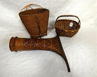 VARIOUS EARLY WOVEN BASKETS 