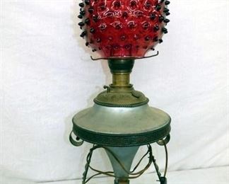 UNUSUAL PARLOR LAMP W/ CRANBERRY SHADE 
