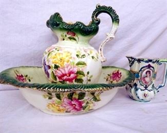 EARLY TRANSFER WARE BOWL/PITCHER 