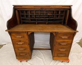 VIEW 3 INSIDE OAK ROLL TOP DESK 