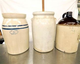 3-4G. STONEWARE JUGS, CHURNS 