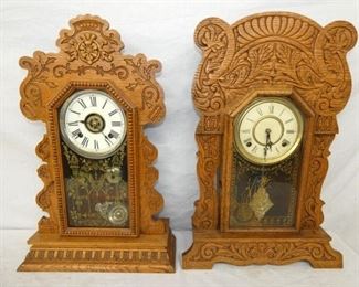 2 ORNATE OAK KITCHEN CLOCKS 