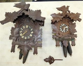 2 WALNUT COOKOO CLOCKS 