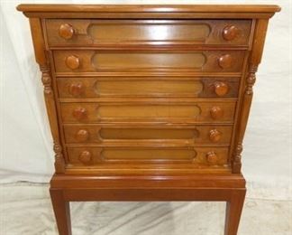 6 DRAWER WALNUT SPOOL CABINET W/ BASE 