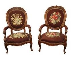 Pair of Victorian needlepoint walnut armchairs