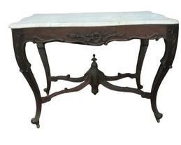 Victorian marble top rosewood table