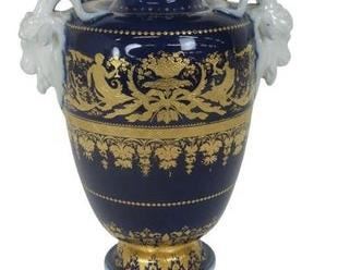 German porcelain vase with rams head handles