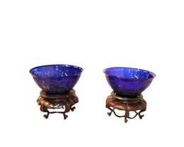 Pair of Chinese peking glass cobalt blue bowls