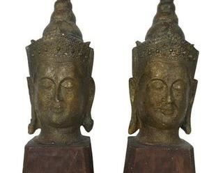 Pair MCM Buddha head lamps