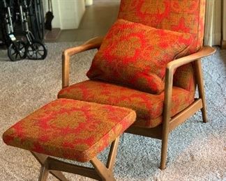 Mid-Century Modern Folke Ohlsson Reclining Lounge Chair w/ Ottoman 40x30x30in HxWxD